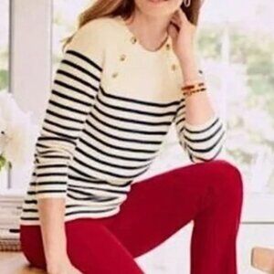 Talbots Nautical Mariner Striped Women's Button-Shoulder Knit Sweater Size SP